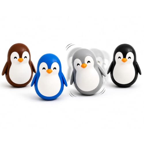 Image of Roly Poly Penguin Wobbler | Cute Self-Righting Penguin Desk Toy | Stress Relief Fidget Toy | Mini Penguin Collectible | Office Desk Decor & Gift (Mist Grey, 1 pc)