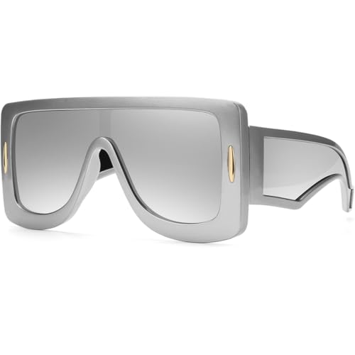 Trendy Anagram Mask Sunglasses for Women Men Oversized Flat Top Fashion Shield Sun Glasses UV Protection Sunnies