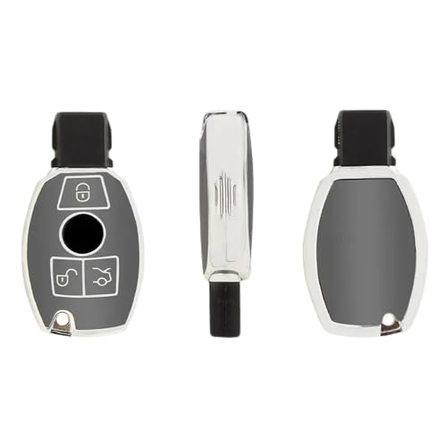 SMART KEY FOB REMOTE COMPATIBLE WITH MERCEDES BENZ 3 BUTTON CASE SLK CLK S SL ML COVER AMG 12 FOR MERCEDES BENZ (Grey-Silver)
