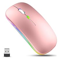 GLOBAL TECH Wireless Bluetooth Mouse, Rechargeable LED Slim Silent Mouse with Dual-Mode 2.4G & Bluetooth, USB Optical Cordless Mouse for Laptop, PC, Computer, Mac, iPad, Tablets (Pink)