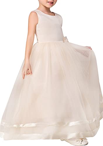 YMING Girls Wedding Party Princess Dress Sleeveless Lace Tutu Dress Tulle Prom Maxi Gown with Flower3