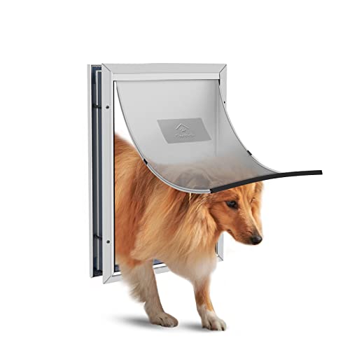 Ownpets Aluminum Dog Door Extra Large Pet Door Inner Frame 23.62" H X 14.17" W Magnetic Flap Heavy Duty Doors For Pets Up To 220 Lbs,White,For Door,Wall&Screen #TOP7