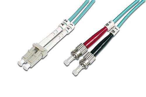 Digitus LWL Patch Cable OM3-3 m LC to ST Fiber Optic Cable - LSZH - Duplex Multimode 50/125µ - 10 GBit/s - Turquoise