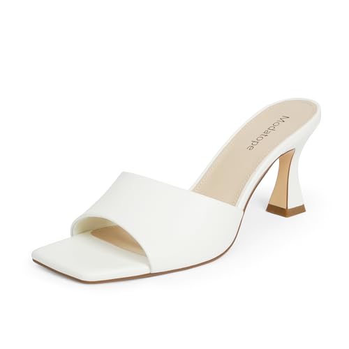 Heels for Women Open Toe Slip On Summer Heeled Sandals, White Pu, 9.5