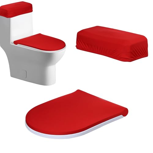 El Mejor Listado de Tapas de inodoro y cubiertas de cisterna - 5 favoritos. 43 Tapa de cisterna para inodoro, juego de tapas de inodoro y cisterna, funda de asiento de inodoro para baño con fondo elástico, universal 2 paquetes (rojo)