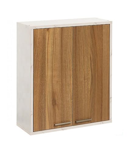 PEGANE Meuble Haut de Cuisine avec 2 Portes + 1 étagère Amovible, Coloris Marron/Blanc - Longueur 52 x Profondeur 20 x Hauteur 59 cm