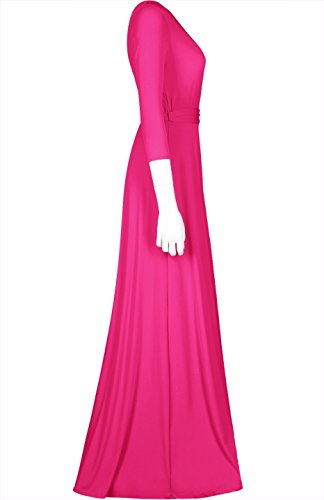 Image of Women's 3 /4 Sleeve Deep V-Neck Maxi Faux Wrap Solid Plus Size Dress