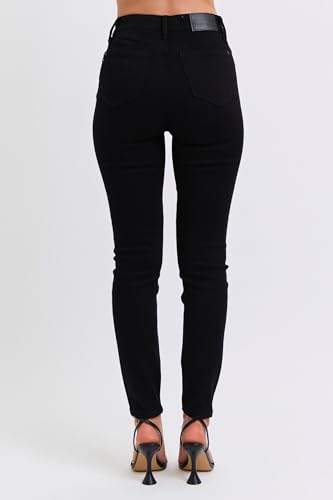 Judy Blue High Waist Faux Leather & Denim Skinny Pants - Women's Trendy Black Skinny Jeans with PU Leather Finish - 888104