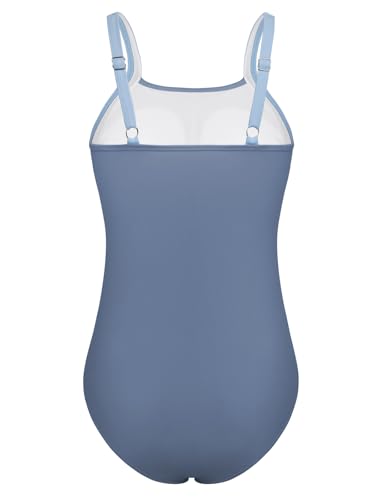 Image of DAXIANG Girls One Piece Swimsuit Modest Ruched Color Block Bathing Suit Tween Adjustable Straps Padded Swimwear Size 7-16