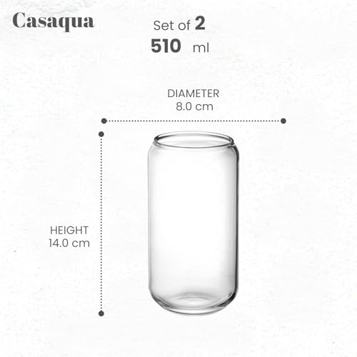 Image of Can Shape Glass Cups with Glass Straw - 510ml, Set of 2, Can Shaped Beer Glass, Drinking Glasses, Iced Coffee Glasses, Whiskey Cocktail Glasses, Juice Water Cup, Glass Tumbler, Beverages Cup