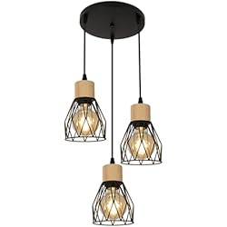 Lampara Araña Negra Leroy Merlin Kiwaezs Lamparas Colgantes Cocina, Industrial Lampara De Techo, Jaula De Hierro, E27 IluminacióN De Techo, Negro Lampara Colgante Techo, Altura Regulable,(3-Luces)