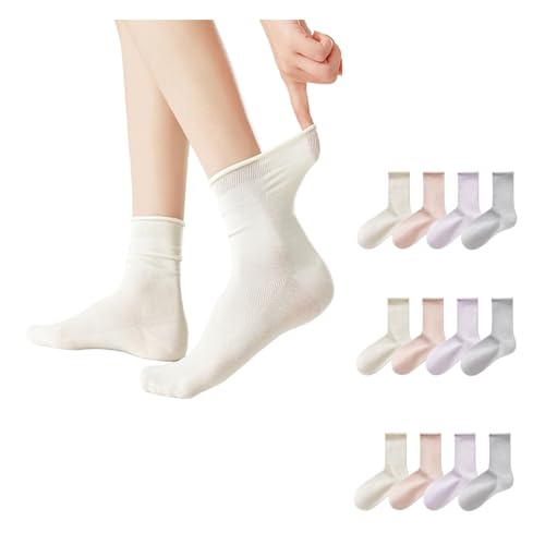 Linen Cotton Crew Socks, Women Thin Sheer, Girls Cute Preppy, Seamless, Odor-Resistant Mesh Breathable, All Day Fresh