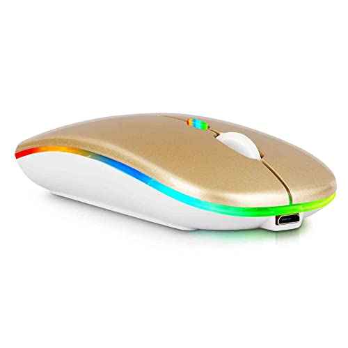 UrbanX 2.4GHz & Bluetooth Mouse, Rechargeable Wireless Mouse for LG G Pad III 10.1 FHD Bluetooth Wireless Mouse for Laptop/PC/Mac/Computer/Tablet/Android RGB LED Gold