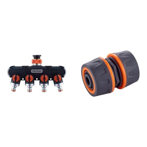 GRIFEMA 4-Wege-Verteiler, 3/4 Zoll und 1/2 Zoll Wasseranschluss Verteiler & GE1203 Garten Repairer Schlauchverbinder aus Acrylnitril Butadien Styrol