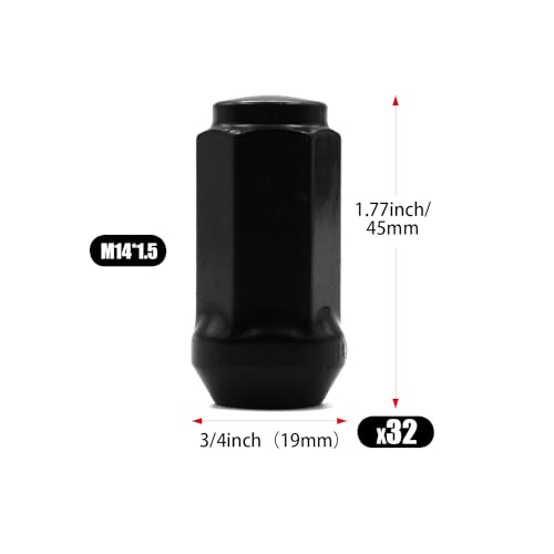 Image of 32pcs M14x1.5 Wheel Lug Nuts 1.8 inch Tall with Cone Seat 19mm (3 /4 inch) Hex Compatible with Silverado Suburban 1500 Expedition F-150 Ram 1500