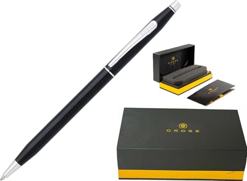 Image of Cross Classic Century Lustrous Black Lacquer and Polished Chrome Appointments Refillable Ballpoint Pen Presented in a Luxury Gift Box