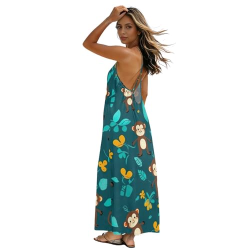 Robe de plage décontractée longue avec dos nu et bretelles réglables
