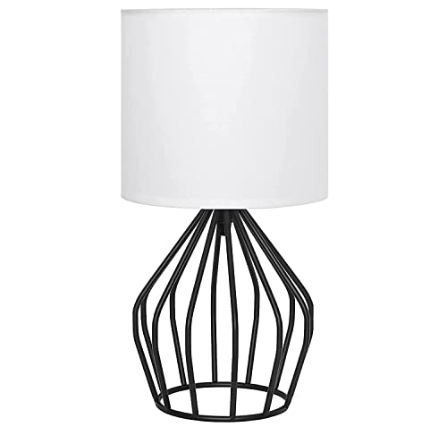 HAITRAL Modern Bedside Table Lamp - Minimalist Small Lamp with Hollowed Out Base Linen Fabric Shade,Metal Nightstand Lamp for Bedroom Living Room Side Table Desk Kids Room- Black/White by HAITRAL - Used condition - US$19.99