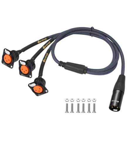 Image of XLR Pass Through Cable Splitter, 3 Female Panel Mount to 1 Male Connector Adapter Y Cable, Mic Feed /Pass Thru Converter for Stage Box, Patch Panel, Floor Box 2 feet(3F D-Type to M)