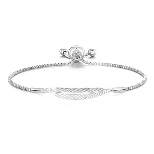 Philip Jones Bracelet d'amitié Plume plaqué Argent créé avec des Cristaux Zircondia®