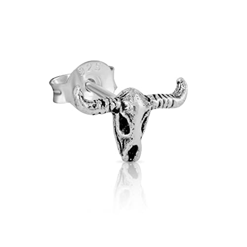 NKlaus Simple Crâne de Bison Clous d'oreilles Motif Gothique Argent Sterling 925 Celtique 4316