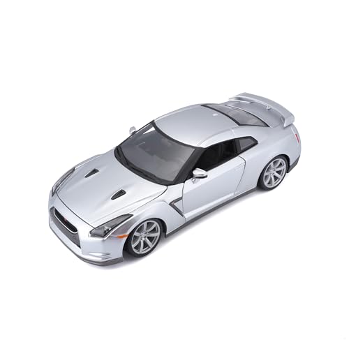 Modelo Nissan GT-R R35 2009 a escala 1:18 plateado miniatura 2