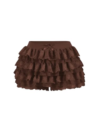 Image of Women Y2K Lace Multi-Layered Bloomers Lolita Ruffle Shorts Cute Mini Skirt | Tiered layers, elastic waist, pumpkin pants, for rave party /country concert /festival