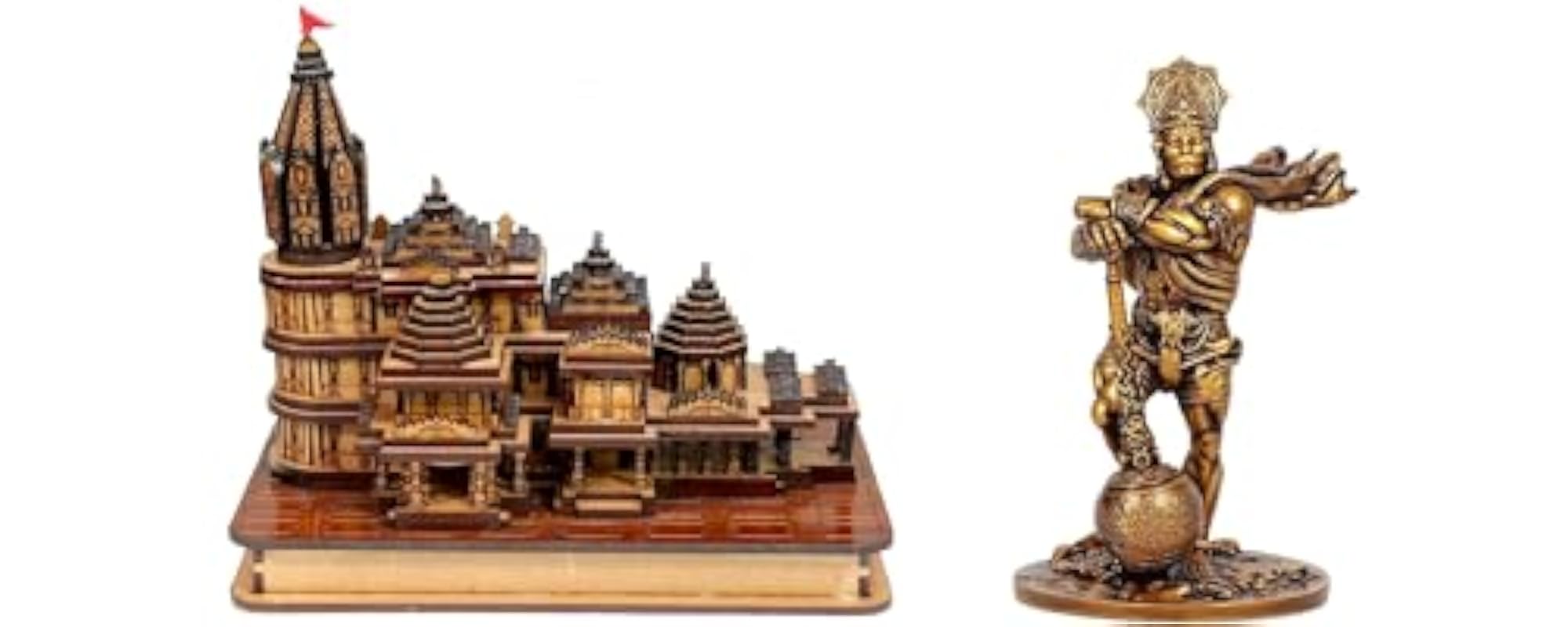 3D Wood Temple with Bahubali Hanuman Ji Murti for Home Décor