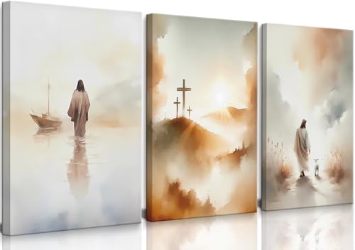 Lienzo de Jesús de las 99 ovejas, pósteres cristianos para decoración del hogar en 3 piezas
