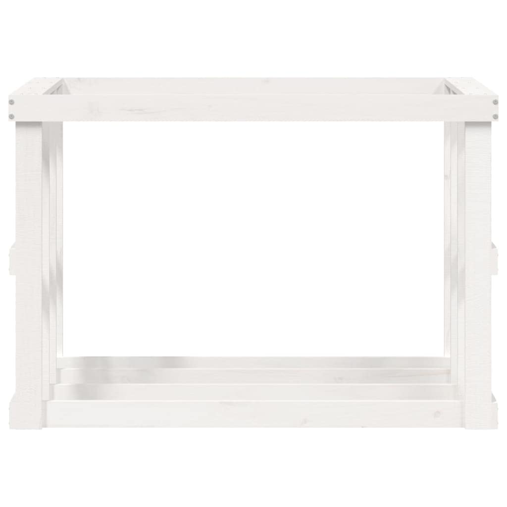 Biały uchwyt na drewno sosnowe, stojak na drewno opałowe z doniczką, duża pojemność, na ganek, podwórko, 108 x 52 x 74 cm