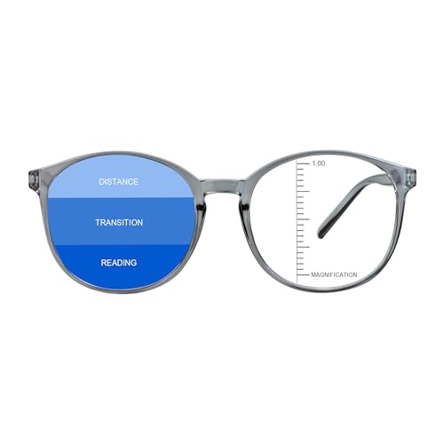 Image of Vintage Round Progressive Multifocal Presbyopic Glasses, Blue Light Blocking Glasses for Men Women Readers (Clear Gray,+1.00 /+4.00 Magnification)