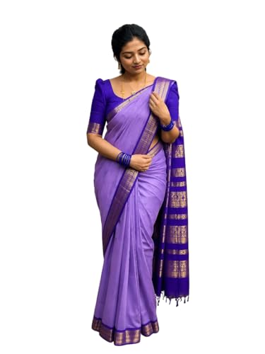 Image of Women's Kanjivaram Cotton Silk Saree South Indian Paithani Sari | gadwal cotton sarees with Zari Border and Blouse Piece - Suitable For All Indian Occasions and Festivals 191