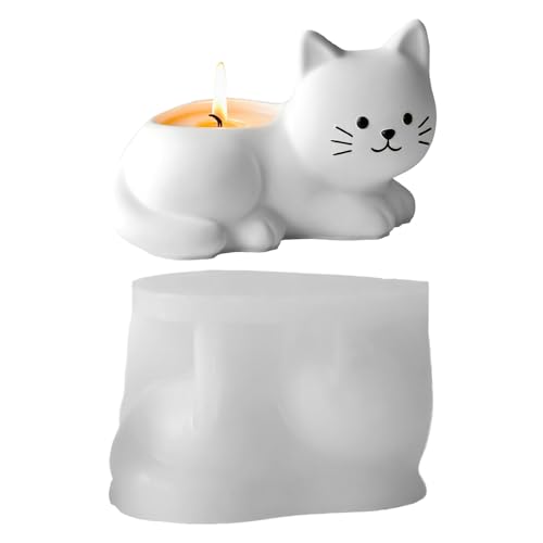 Molde para maceta, arcilla epoxi de animales 3D | Soporte para bolígrafo de vela de gato, para yeso, arcilla, portavelas, hogar, fiesta, arte, manualidades, familia y amigos