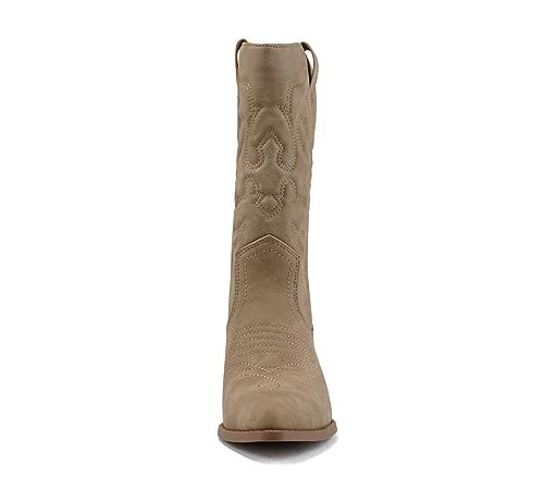 Image of Soda Women's Mug Round Toe Faux Suede Stacked Heel Western Ankle Bootie