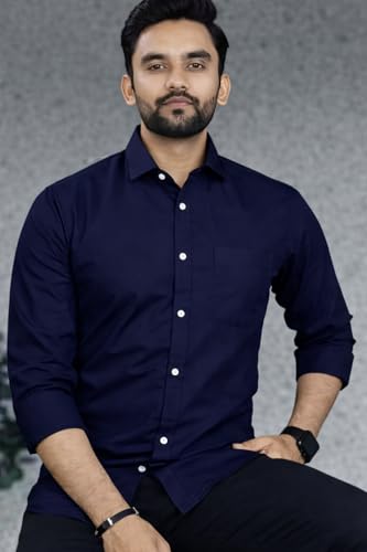 Image of Men Cotton Blend Full Sleeve Shirt for Man | Casual Business Party Festival Regular Fit, Long Sleeve with Chest Pocke | Formal Shirt for Men