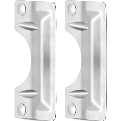 Landhoow 2 Pcs 3 x 7'' Door Latch Guard Plate Cover Stainless Steel Door Security Strike Latch Protector, Against Forced Entry Easy to Install for Home and Commercial (Reinforcement Ribs Style,Silver) by Landhoow - Used condition - US$21.99