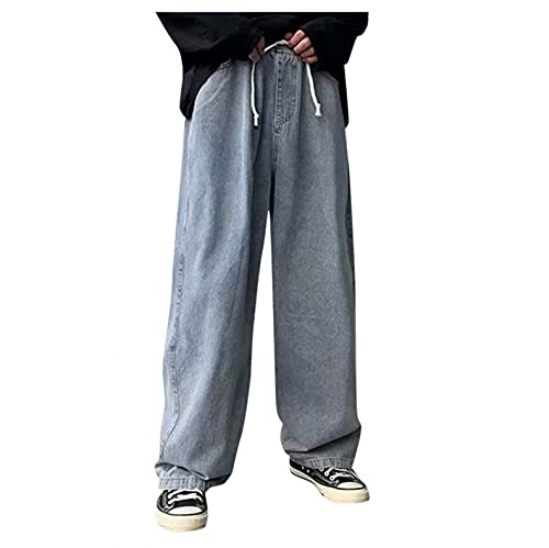 Jean coupe droite pour homme avec cordon de serrage bleu - Pantalon long pour homme en coton coupe bootcut - Pantalon de loisirs coupe droite, bleu, XL Cover