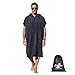 Catalonia Hooded Surf Towel Poncho,Super Water Absorption Microfiber Beach Sand-Proof Wetsuit Changing Robe for Adults Men Women Surfing Swimming Bathing Black
