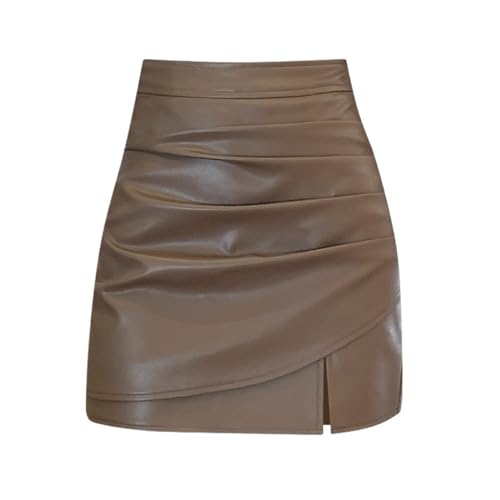 Jupe moulante en cuir marron taille haute femme jupe crayon avec fente taille L