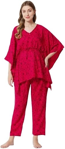 CNS FASHIONS Women's Rayon Printed Maternity Kaftan Top with Pant Set