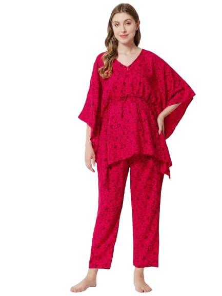 Women's Rayon Printed Maternity Kaftan Top with Pant Set-image-37