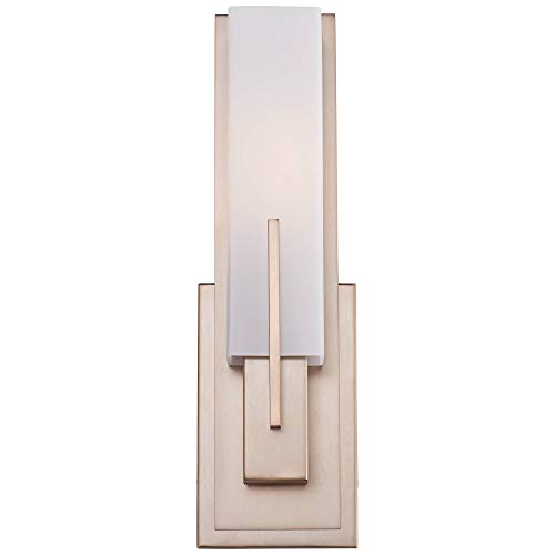 Possini Euro Design Midtown Modern Wall Sconce Lighting Burnished Brass Hardwired 15" High Fixture Rectangular White Glass For Bedroom Bathroom Bedside Living Room Home Hallway Dining Kitchen #TOP6