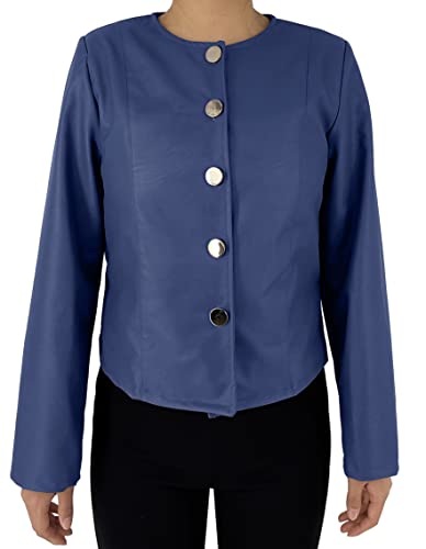 JOPHY & CO. Veste en cuir synthétique femme ras du cou (code 6698), bleu, L