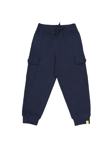 Image of KiddoPanti Boys Cotton Joggers | 100% Cotton Single Jersey | 2 Side Cargo Pockets with Flap | Elasticated Waist Band with Functional Drawcord | Soft & Breathable Track Pants