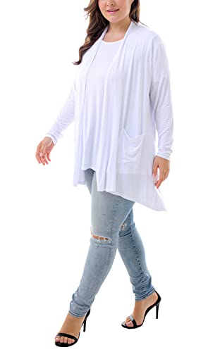 ZERDOCEAN Women's Plus Size Long Sleeve Lightweight Soft Printed Drape Cardigan with Pockets White 4X