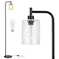 Ziisee Floor Lamps for Living Room - Standing Lamp with Seeded Glass Shade, Modern Floor Lamp with LED Bulbs, Industrial Floor Lamp for Bedroom, Black Tall Lamp for Office(Light Bulb Included)