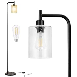 Floor Lamps for Living Room – Standing Lamp with Seeded Glass Shade, Modern Floor Lamp with LED Bulbs, Industrial Floor Lamp for Bedroom, Black Tall Lamp for Office(Light Bulb Included)