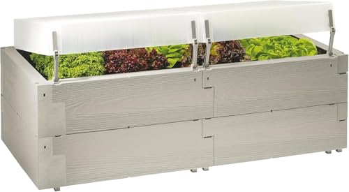 JUWEL Hochbeet Timber Komplett-Set (inkl. 2 Thermohauben, Kräuterbeet in Holzoptik, Beetsystem mit hoher Wärmeisolierung, Maße 130x60 cm, Höhe 52 cm, Hauben abnehmbar) 20474, Grau
