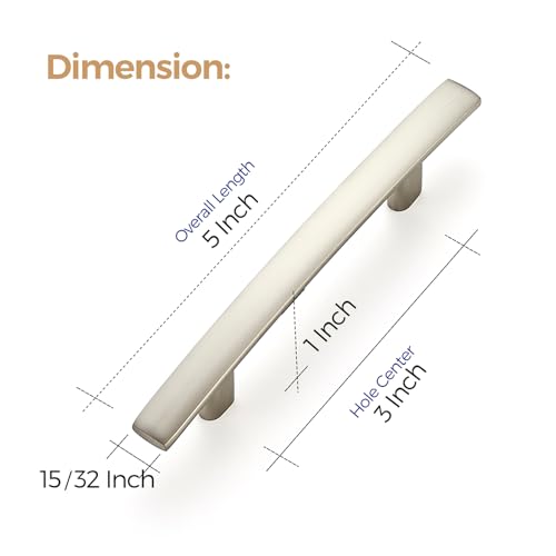 Image of Ravinte 30 Pack Cabinet Handles Brushed Nickel Cabinet Pulls Kitchen Cabinet Handles,Curved Drawer Pulls in 5-3 /16 Inch Length with 3 Inch Hole Center Arch Kitchen Cabinet Hardware