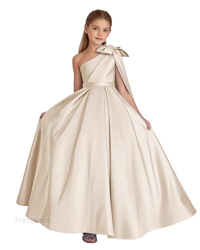 Flower Girl Dresses for Wedding Party Princess Pageant Dress Ball Gown One Shoulder Bow